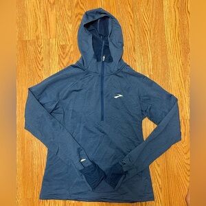 Brooks running hooded thermal quarter zip long sleeve running top Blue size M